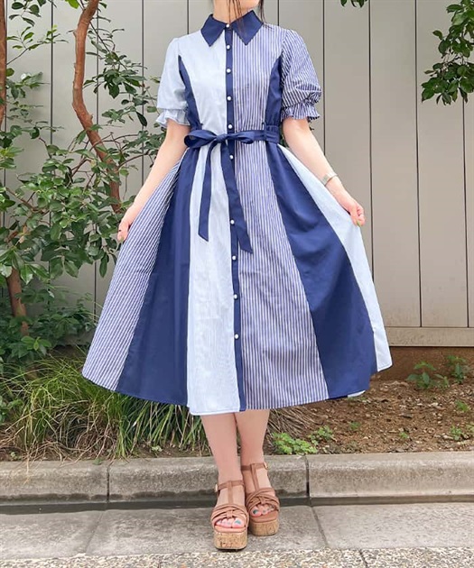 ストライプ切替配色シャツワンピース | outlet | axes femme ストライプ切替配色シャツワンピース | outlet | axes femme