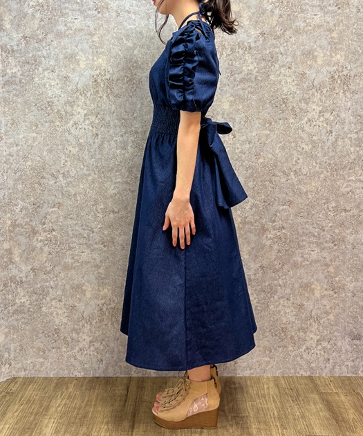 フリル袖シャーリングワンピース | outlet | axes femme online shop フリル袖シャーリングワンピース | outlet | axes femme online shop