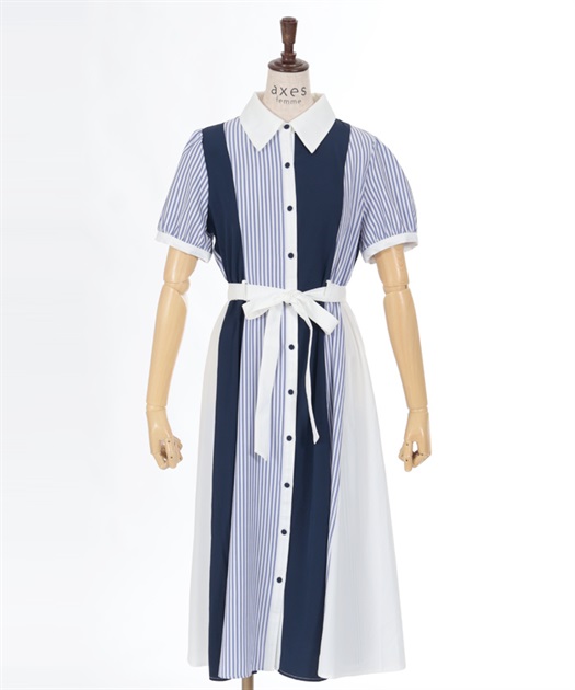 ストライプ切替シャツワンピース | outlet | axes femme online shop ストライプ切替シャツワンピース | outlet | axes femme online shop