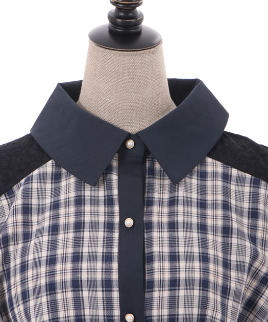 チェックバイカラーシャツワンピース | outlet | axes femme チェックバイカラーシャツワンピース | outlet | axes femme