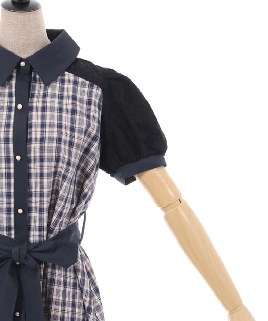 チェックバイカラーシャツワンピース | outlet | axes femme