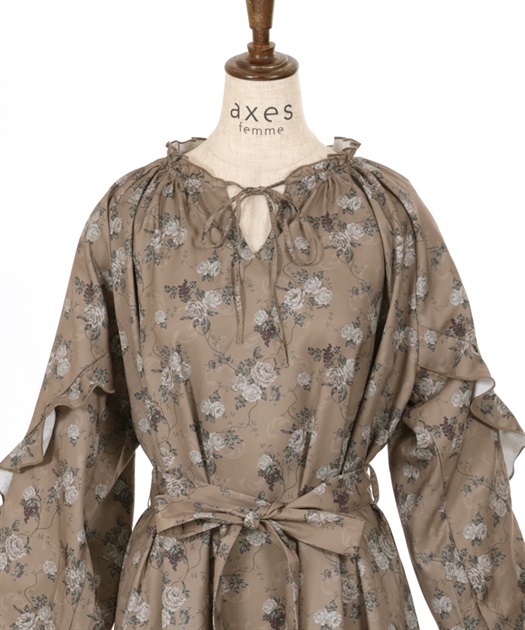 フリルデザインバラ柄ワンピース | outlet | axes femme online shop