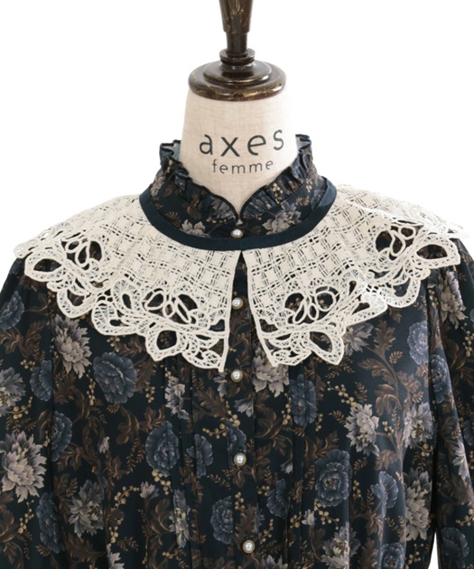 レース襟付き花柄ワンピース | outlet | axes femme online shop レース襟付き花柄ワンピース | outlet | axes femme online shop