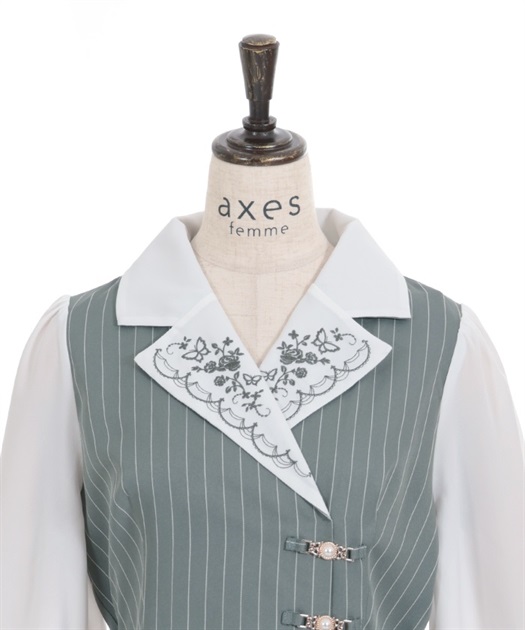 襟刺繍ストライプワンピース | outlet | axes femme online shop 襟刺繍ストライプワンピース | outlet | axes femme online shop
