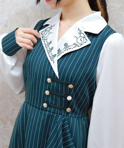 薔薇×時計刺繍ドッキングワンピース【期間限定価格 薔薇×時計刺繍ドッキングワンピース【期間限定価格