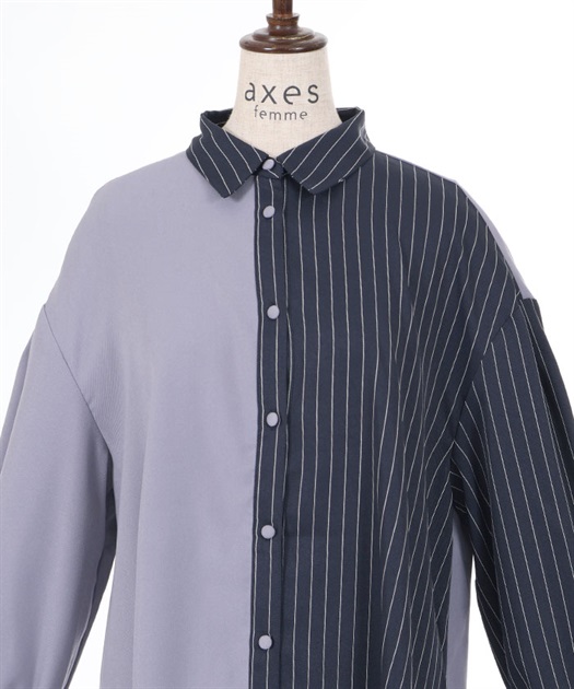 柄切替バイカラーシャツワンピ【期間限定価格】 | レディース服 柄切替バイカラーシャツワンピ【期間限定価格】 | レディース服