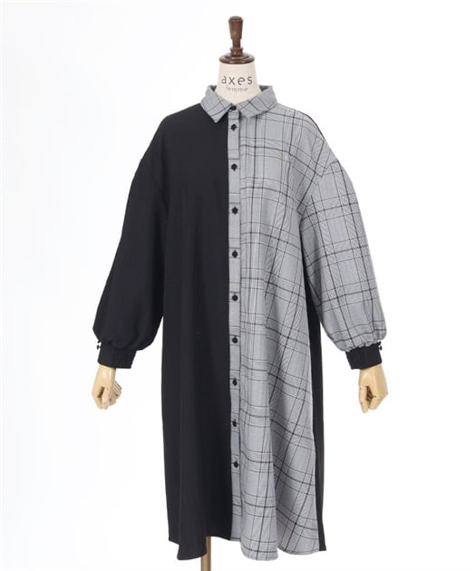 柄切替バイカラーシャツワンピ【期間限定価格】 | レディース服 柄切替バイカラーシャツワンピ【期間限定価格】 | レディース服