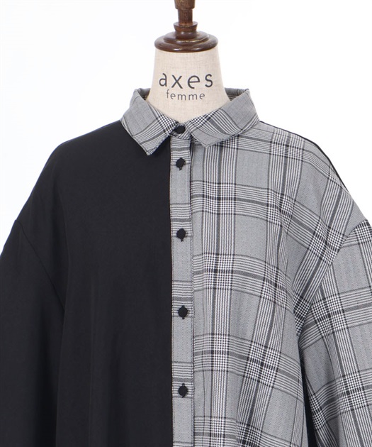 柄切替バイカラーシャツワンピ | outlet | axes femme online shop 柄切替バイカラーシャツワンピ | outlet | axes femme online shop