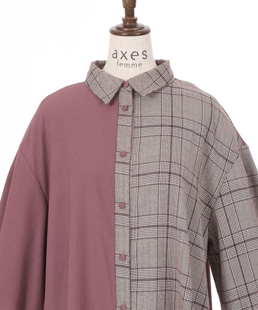 柄切替バイカラーシャツワンピ | outlet | axes femme online shop 柄切替バイカラーシャツワンピ | outlet | axes femme online shop