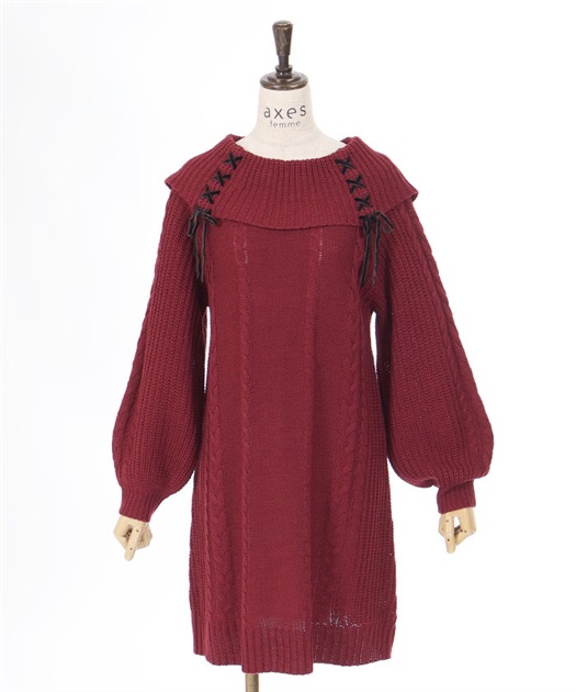 W編み上げニットチュニック | axes femme | axes femme online shop W編み上げニットチュニック | axes femme | axes femme online shop