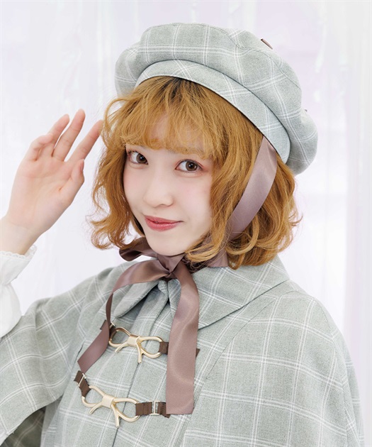 ハート模様リボンつきファーケープ＆ファーベレー帽 セット サックス ミント ハート模様リボンつきファーケープ＆ファーベレー帽 セット サックス