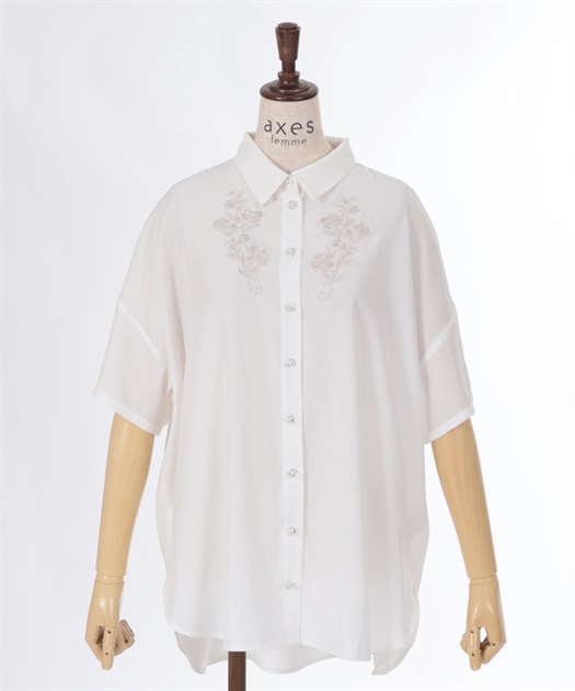 花刺繍シアーロングシャツ | outlet | axes femme online shop 花刺繍シアーロングシャツ | outlet | axes femme online shop