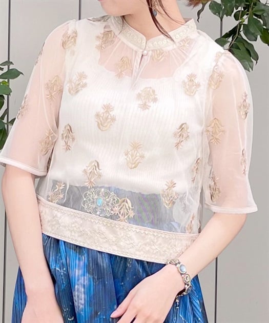 チュール×フラワー刺繍ブラウス | outlet | axes femme online shop チュール×フラワー刺繍ブラウス | outlet | axes femme online shop