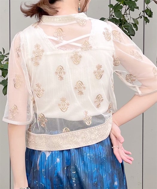 チュール×フラワー刺繍ブラウス | outlet | axes femme online shop チュール×フラワー刺繍ブラウス | outlet | axes femme online shop