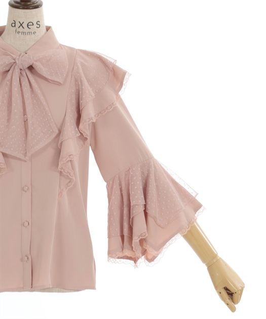 ドットチュールリボン姫袖ブラウス | outlet | axes femme ドットチュールリボン姫袖ブラウス | outlet | axes femme