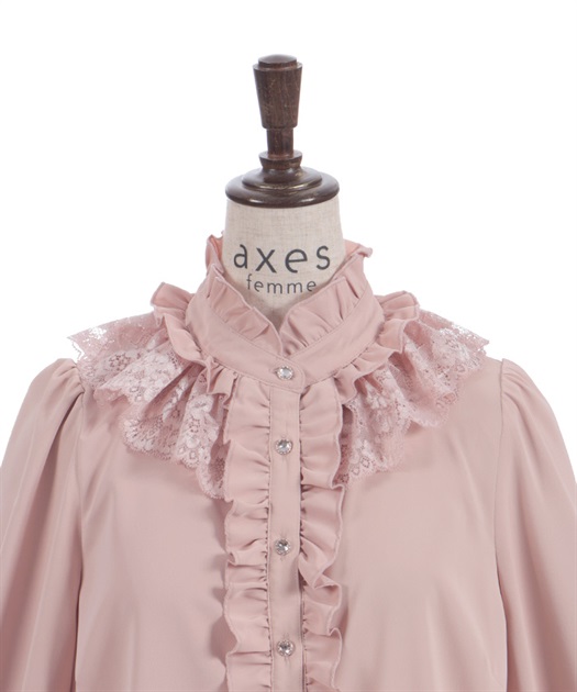 axes femme オールオーバーレースビスチェブラウス　ピンク 半袖 レースフリルブラウス | axes femme | axes femme online shop