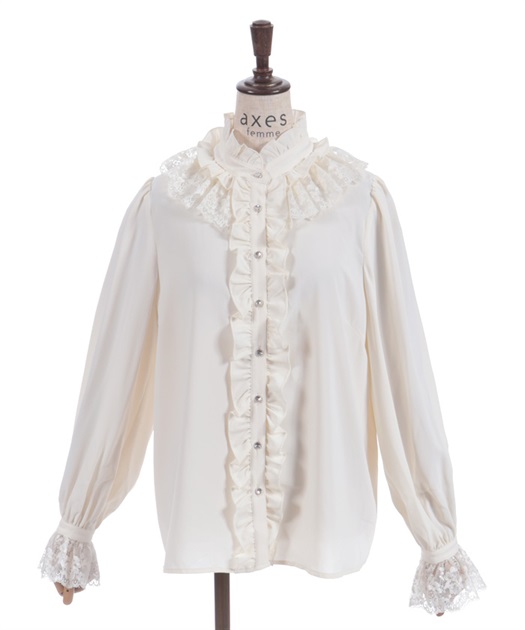 00s 希少 axes femme 総レースビスチェ風パフフリルブラウス 姫カジ 00s 希少 axes femme 総レースビスチェ風パフフリルブラウス 姫カジ