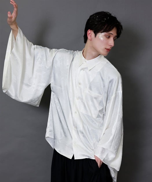 鶴×扇子ジャガード和袖シャツ | AXES-X | axes femme online shop 鶴×扇子ジャガード和袖シャツ | AXES-X | axes femme online shop