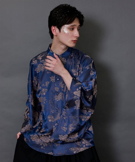 鶴×扇子ジャガード和袖シャツ | AXES-X | axes femme online shop 鶴×扇子ジャガード和袖シャツ | AXES-X | axes femme online shop