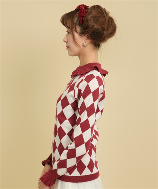 ダイヤ柄ニットプルオーバー | kawaii | axes femme online shop ダイヤ柄ニットプルオーバー | kawaii | axes femme online shop