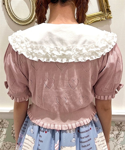 ハート柄透かし半袖ニットカーディガン | レディース服 ハート柄透かし半袖ニットカーディガン | レディース服