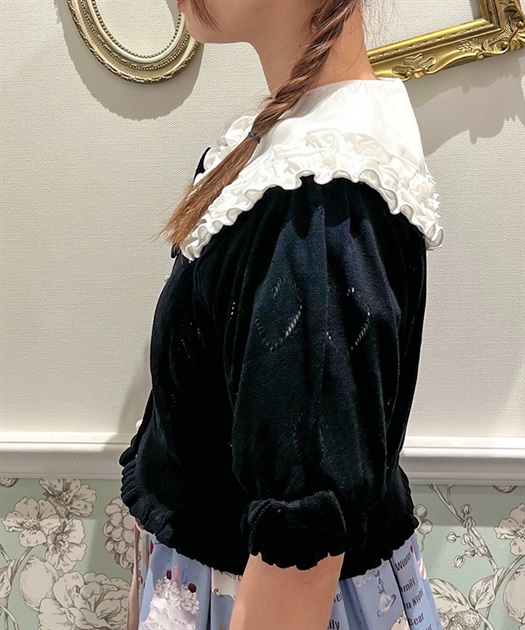 ハート柄透かし半袖ニットカーディガン | レディース服