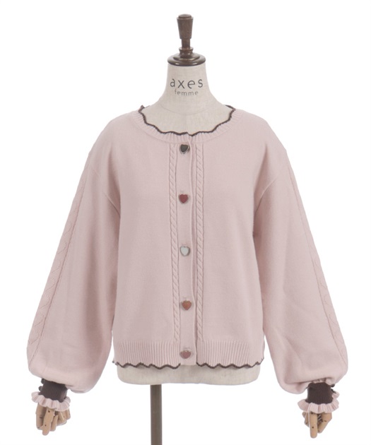 ハート釦バイカラーニットカーディガン | axes femme online shop