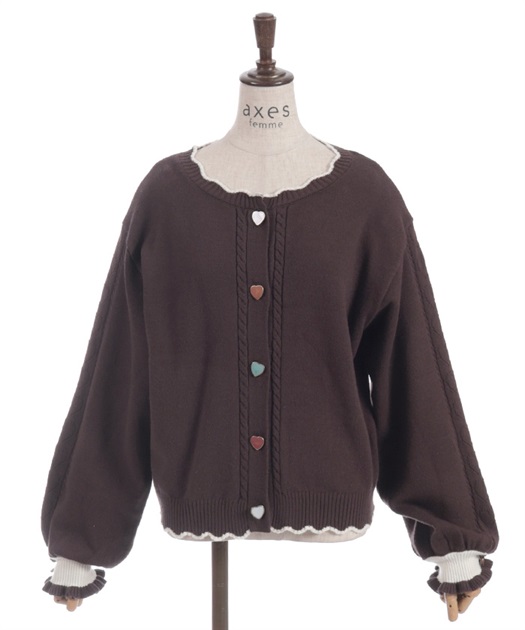 ハート釦バイカラーニットカーディガン【予約】 | axes femme | axes