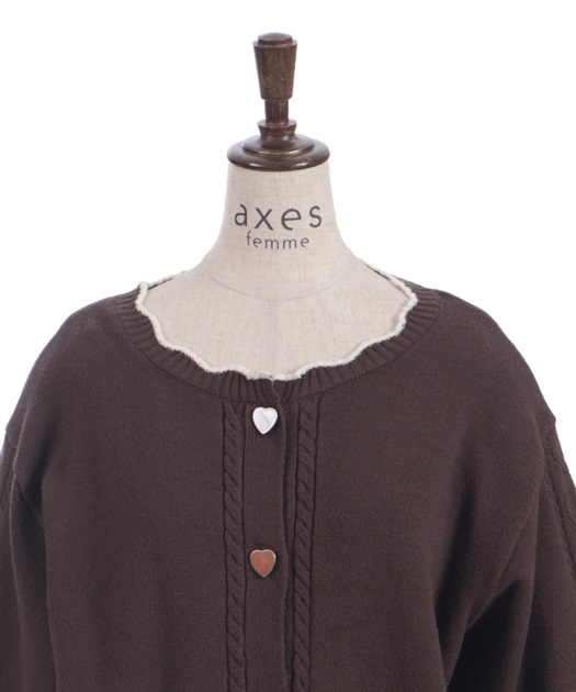 ハート釦バイカラーニットカーディガン【予約】 | axes femme online shop
