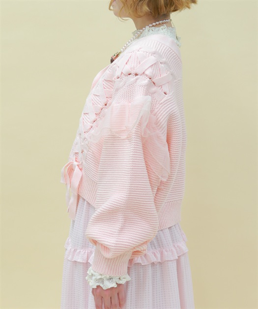 編み上げ×チュールフリルカーディガン | POETIQUE | axes femme online