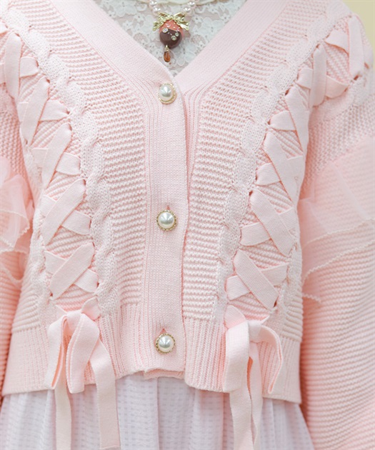 編み上げ×チュールフリルカーディガン | POETIQUE | axes femme online