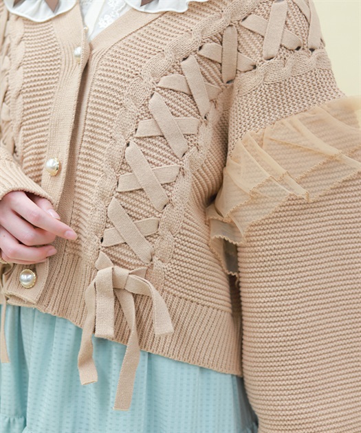 編み上げ×チュールフリルカーディガン | POETIQUE | axes femme online