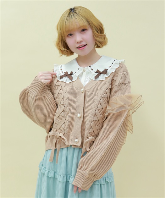 編み上げ×チュールフリルカーディガン | POETIQUE | axes femme online